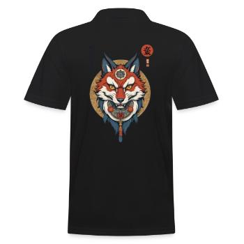 Masque Kitsune Japonais Anime Kawaii Renard Fantôme - Polo Homme - noir - Dos - Kai (181cm)