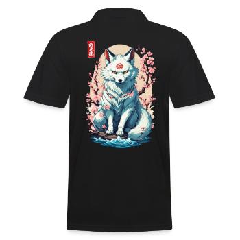 Conception esthétique du masque Kitsune et des fleurs de cerisier - Polo Homme - noir - Dos - Kai (181cm)