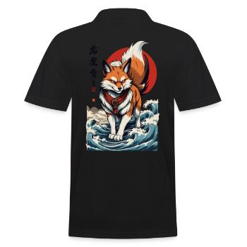 Vintage Ukiyo-E Style Kawaii Fox Spirit Japan - Men's Polo Shirt - black - Back - Kai (181cm)