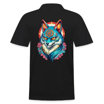 Japanische Kitsune Maske Anime Kawaii Fuchsgeist - Männer Poloshirt - Schwarz - Hinten - Kai (181cm)