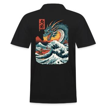 Vintage Ukiyo-E Kunst Drachen Anime Japan - Männer Poloshirt - Schwarz - Hinten - Kai (181cm)