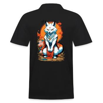 Masque Kitsune Japonais Anime Kawaii Renard Fantôme - Polo Homme - noir - Dos - Kai (181cm)