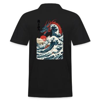 Vintage Ukiyo-E Kunst Japanischer Drache Design - Männer Poloshirt - Schwarz - Hinten - Kai (181cm)