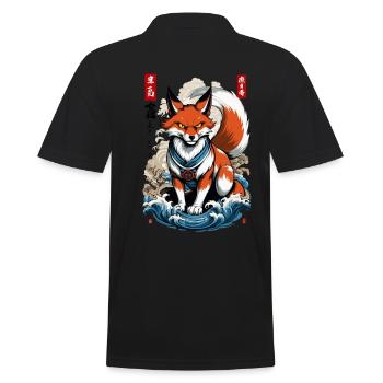 Ukiyo-E Kunst Stil Japanische Kitsune Fuchs - Männer Poloshirt - Schwarz - Hinten - Kai (181cm)