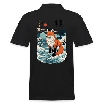 Ukiyo-E Kunst Stil Japanische Kitsune Fuchsgeist - Männer Poloshirt - Schwarz - Hinten - Kai (181cm)