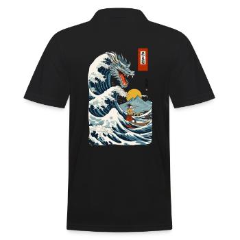 Ukiyo-E Japan Welle Vintage Japanische Drachen - Männer Poloshirt - Schwarz - Hinten - Kai (181cm)