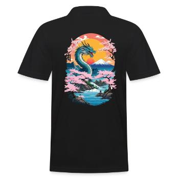 Kirschblüten Ukiyo-E Kunst Drachen Anime - Männer Poloshirt - Schwarz - Hinten - Kai (181cm)