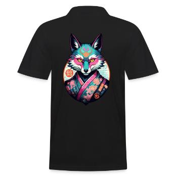 Japanische Kitsune Maske Anime Kawaii Fuchsgeist - Männer Poloshirt - Schwarz - Hinten - Kai (181cm)