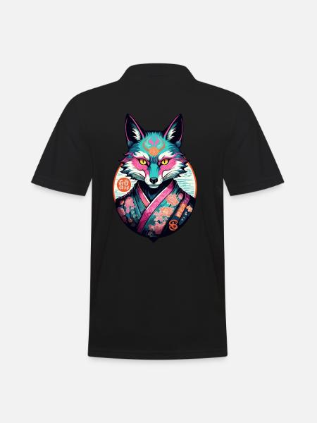 Masque Kitsune Japonais Anime Kawaii Renard Fantôme - Polo Homme - noir