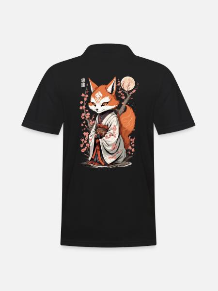 Kawaii Kitsune Japanische Kitsune Yokai Aesthetic - Männer Poloshirt - Schwarz