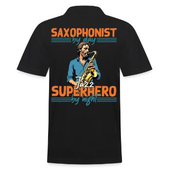 Funny Saxophone Design Jazz Music Lover - Men's Polo Shirt - black - Back - Kai (181cm)