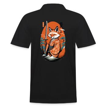 Kitsune Samurai Fox Vintage Ukiyo-e Style - Men's Polo Shirt - black - Back - Kai (181cm)