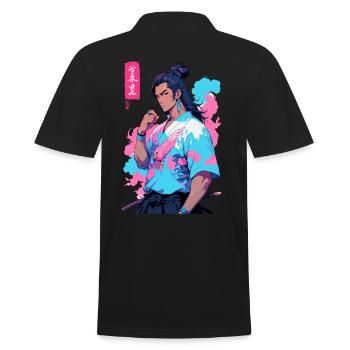 Aesthetic Vaporwave Style Japanese Samurai - Men's Polo Shirt - black - Back - Kai (181cm)