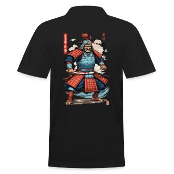 Vintage Ukiyo-E Style Japanese Samurai Artwork - Men's Polo Shirt - black - Back - Kai (181cm)