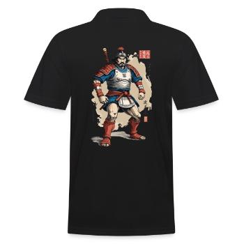 Vintage Ukiyo-E Style Japanese Samurai Artwork - Men's Polo Shirt - black - Back - Kai (181cm)