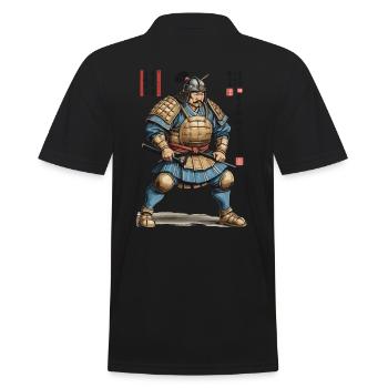 Vintage Ukiyo-E Style Japanese Samurai Artwork - Men's Polo Shirt - black - Back - Kai (181cm)