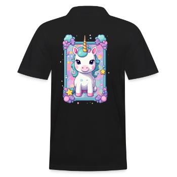 Unique Unicorn Motif Pastel Colors - Men's Polo Shirt - black - Back - Kai (181cm)
