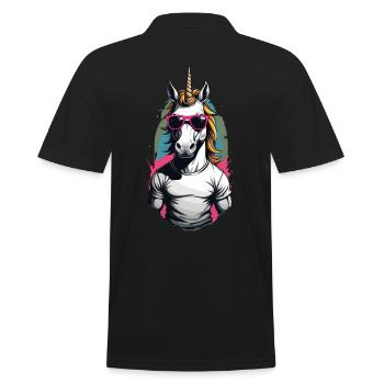 Papa Einhorn Lustiges Vatertag Design - Männer Poloshirt - Schwarz - Hinten - Kai (181cm)