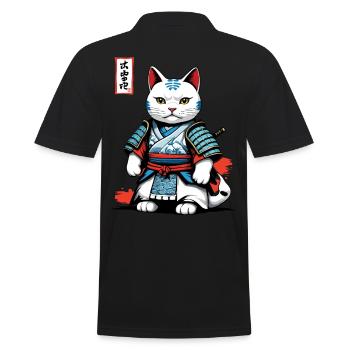 Samurai Katze in Japanischem Samurai Kunstwerk - Männer Poloshirt - Schwarz - Hinten - Kai (181cm)