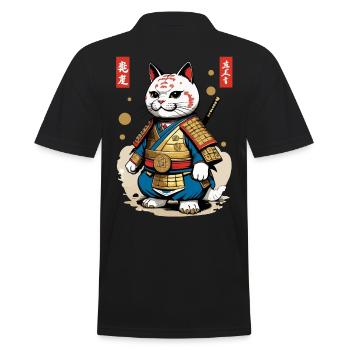 Samurai Katze im Ästhetischen Japan Stil - Männer Poloshirt - Schwarz - Hinten - Kai (181cm)
