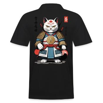 Samurai cat in anime streetwear look - Men's Polo Shirt - black - Back - Kai (181cm)