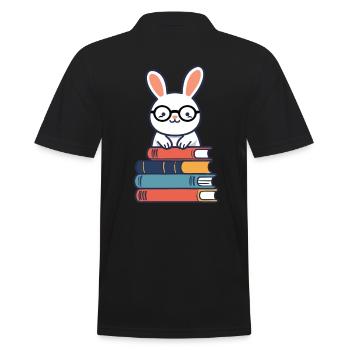 Perfekter Bücherwurm Stil Lesender Hase - Männer Poloshirt - Schwarz - Hinten - Kai (181cm)