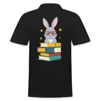 Lesender Hase Begeisterter Buchliebhaber Perfekter - Männer Poloshirt - Schwarz - Hinten - Kai (181cm)
