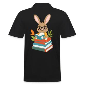 Lesender Hase Begeisterter Buchliebhaber Bunny - Männer Poloshirt - Schwarz - Hinten - Kai (181cm)