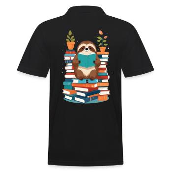 Lustiges Buchliebhaber Faultier Lesendes - Männer Poloshirt - Schwarz - Hinten - Kai (181cm)