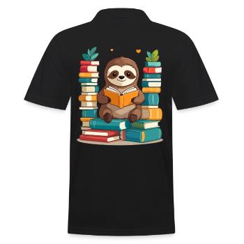Lustiges Buchliebhaber Faultier Niedliches Design - Männer Poloshirt - Schwarz - Hinten - Kai (181cm)