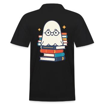 Book Lover Style Cute Bookish Design - Men's Polo Shirt - black - Back - Kai (181cm)