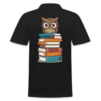 Bücher Eule Eulen Liebhaber Süße Buch Illustration - Männer Poloshirt - Schwarz - Hinten - Kai (181cm)