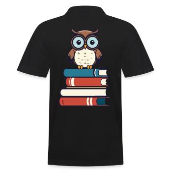 Books Owl Cute Book Illustration - Men's Polo Shirt - black - Back - Kai (181cm)