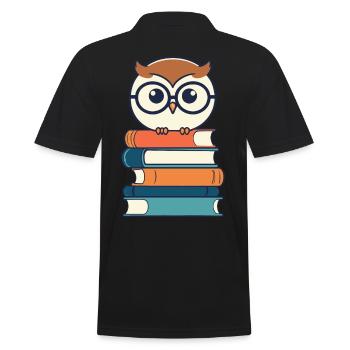 Bücher Eule Eulen Liebhaber Leseratte Illustration - Männer Poloshirt - Schwarz - Hinten - Kai (181cm)