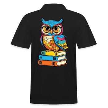 Bücher Eule Eulen Liebhaber Süße Buch Illustration - Männer Poloshirt - Schwarz - Hinten - Kai (181cm)