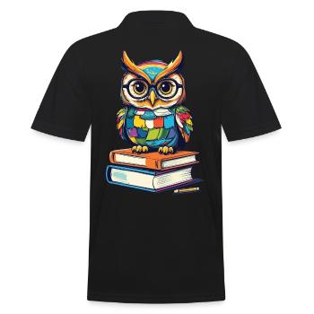 Books Owl Owls Lover Cute Book Illustration - Men's Polo Shirt - black - Back - Kai (181cm)