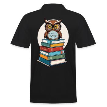 Bücher Eule Eulen Liebhaber Süße Buch Illustration - Männer Poloshirt - Schwarz - Hinten - Kai (181cm)