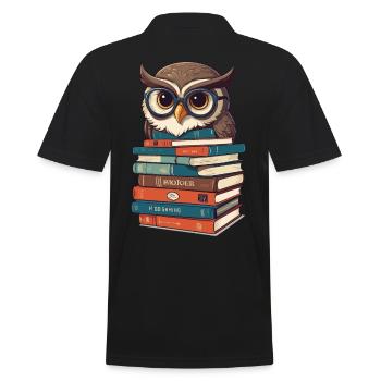 Owls Lover Cute Book Illustration - Men's Polo Shirt - black - Back - Kai (181cm)
