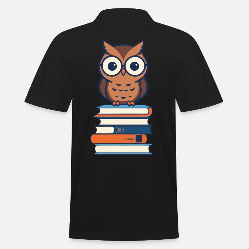 Bücher Eule Eulen Liebhaber Süße Buch Illustration - Männer Poloshirt - Schwarz