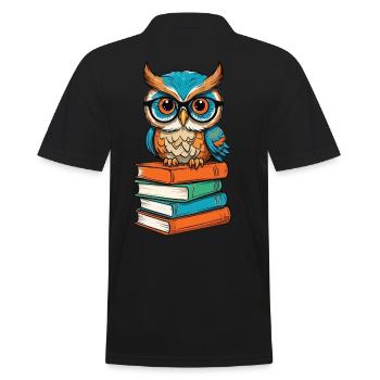 Bücher Eule Lustiger Buch Liebhaber Illustration - Männer Poloshirt - Schwarz - Hinten - Kai (181cm)