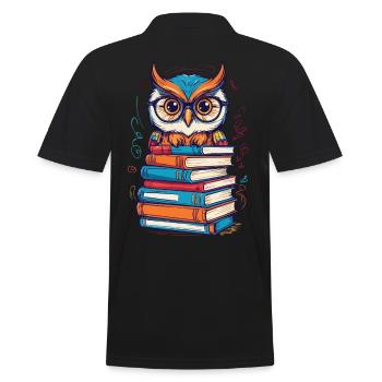 Books Owl Cute Book Illustration Bookworm - Men's Polo Shirt - black - Back - Kai (181cm)