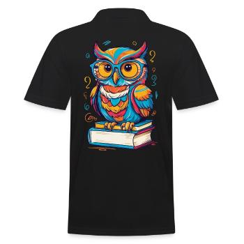 Bücher Eule Eulen Liebhaber Süße Buch Illustration - Männer Poloshirt - Schwarz - Hinten - Kai (181cm)