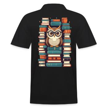 Bücher Eule Süße Buch Illustration Lesender Kauz - Männer Poloshirt - Schwarz - Hinten - Kai (181cm)