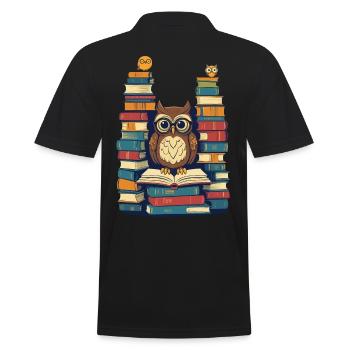 Bücher Eule Für Eulen Liebhaber Leseratte - Männer Poloshirt - Schwarz - Hinten - Kai (181cm)
