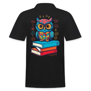 Bücher Eule Süße Buch Illustration Lesender Kauz - Männer Poloshirt - Schwarz - Hinten - Kai (181cm)