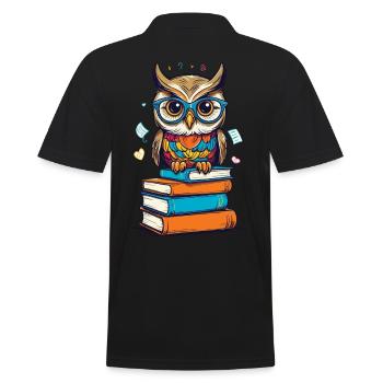 Bücher Eule Eulen Liebhaber Süße Buch Illustration - Männer Poloshirt - Schwarz - Hinten - Kai (181cm)