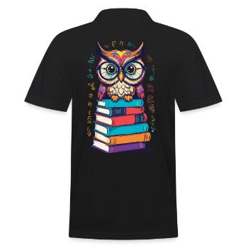 Bücher Eule Begeisterte Leseratte Niedlicher - Männer Poloshirt - Schwarz - Hinten - Kai (181cm)