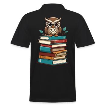 Bücher Eule Leseratte Süße Buch Illustration - Männer Poloshirt - Schwarz - Hinten - Kai (181cm)