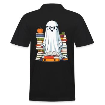 Book Lover Style Reading Halloween Ghost - Men's Polo Shirt - black - Back - Kai (181cm)