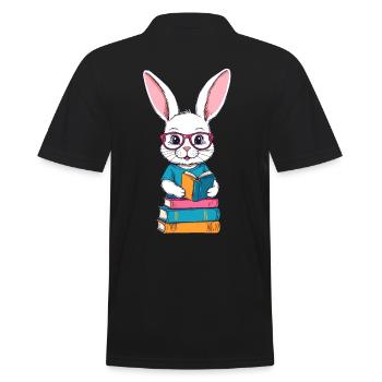 Lesender Hase Begeisterter Buchliebhaber Stil - Männer Poloshirt - Schwarz - Hinten - Kai (181cm)